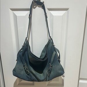 Slouchy faded denim shoulder Bag